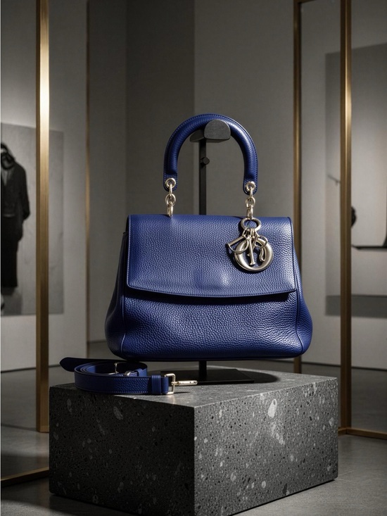 Dior Handbags - Christian Dior Blue Leather Top-Handle Women's Bag with Charm
